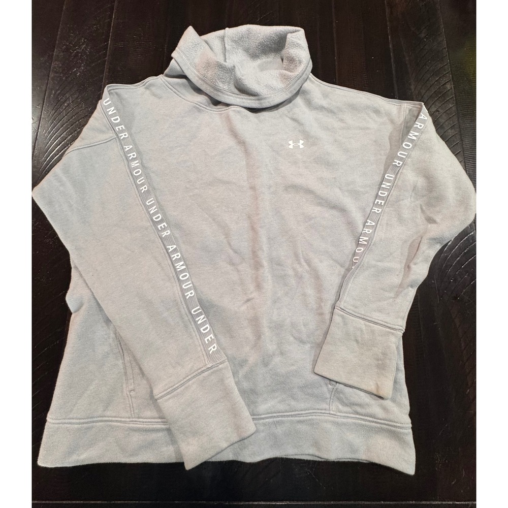 Under Armour Womens Funnel Neck Logo Tape Fleece Sweatshirt Light Blue Small